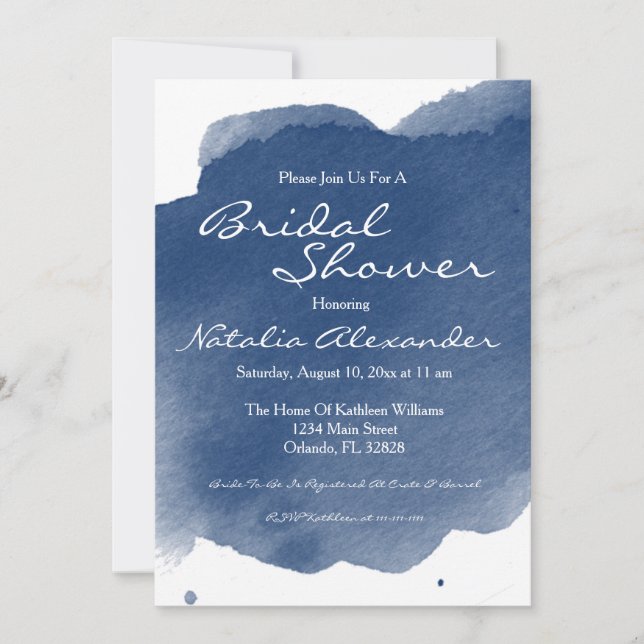 Invitation de Fête de la mariée d'aquarelle de (Devant)
