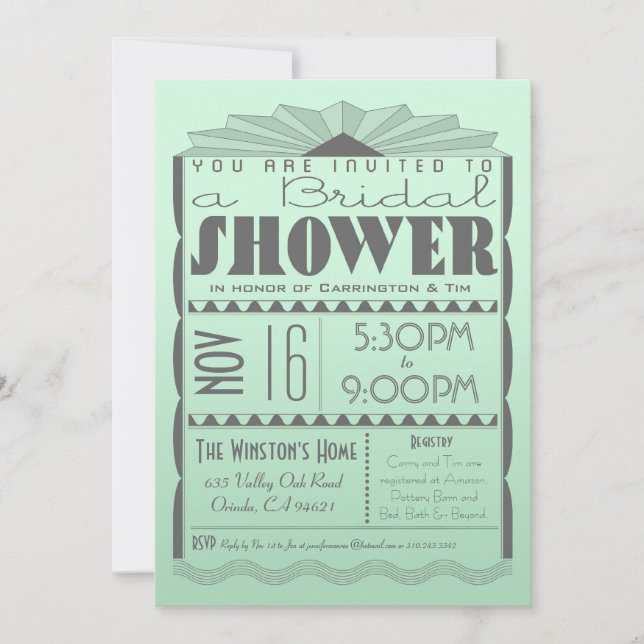 Invitation de Fête de la mariée d'art déco - style (Devant)