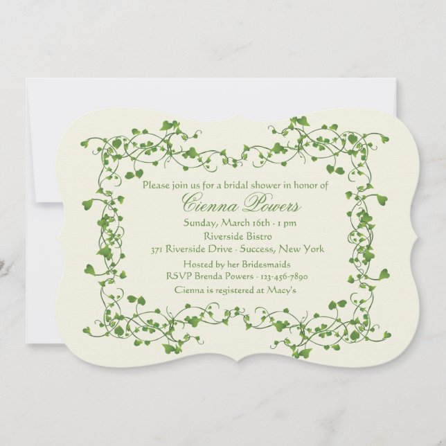 Invitation de Fête de la mariée de cadre de lierre (Devant)