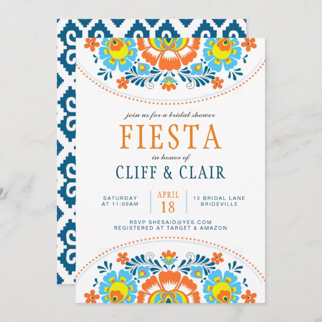Invitation de Fête de la mariée de fiesta (Devant / Derrière)