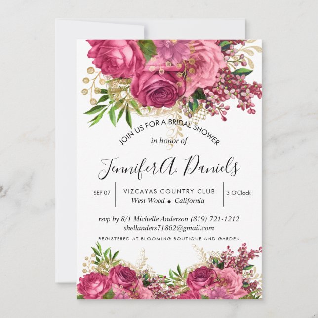 Invitation de Fête de la mariée de fleur (Devant)