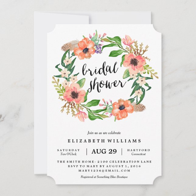 Invitation de Fête de la mariée de guirlande de (Devant)