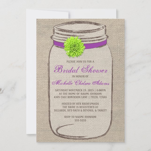 Invitation de Fête de la mariée de pot de maçon de (Devant)