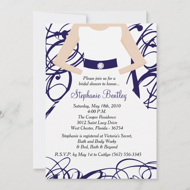 Invitation de Fête de la mariée de robe de mariage (Devant)