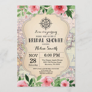 Invitation de Fête de la mariée de voyage florale