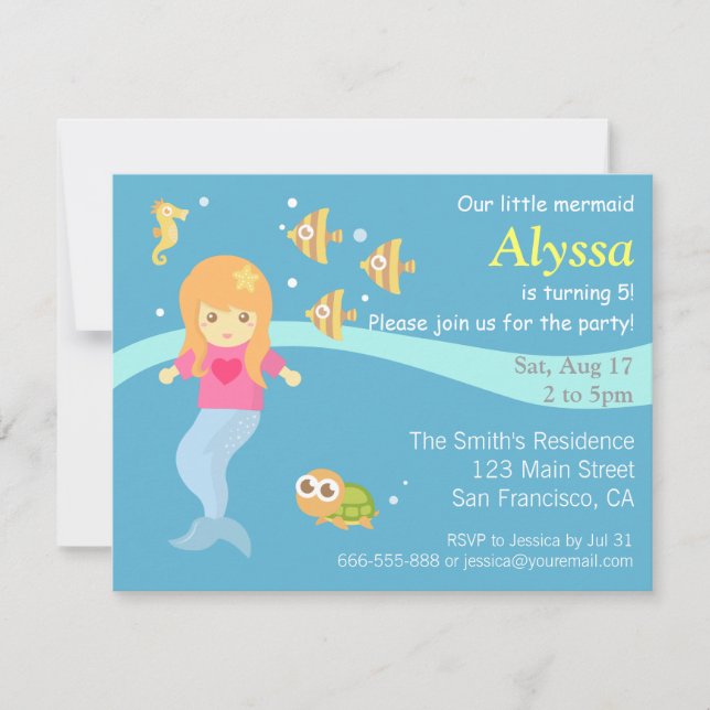 Invitation de fête de la Petite Sirène sous la mer (Devant)