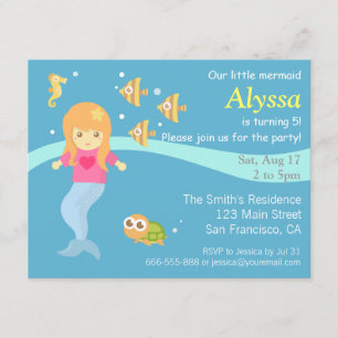 Invitation de fête de la Petite Sirène sous la mer