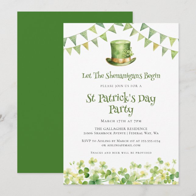 Invitation de fête de la Saint-Patrick au trèfle a (Devant / Derrière)