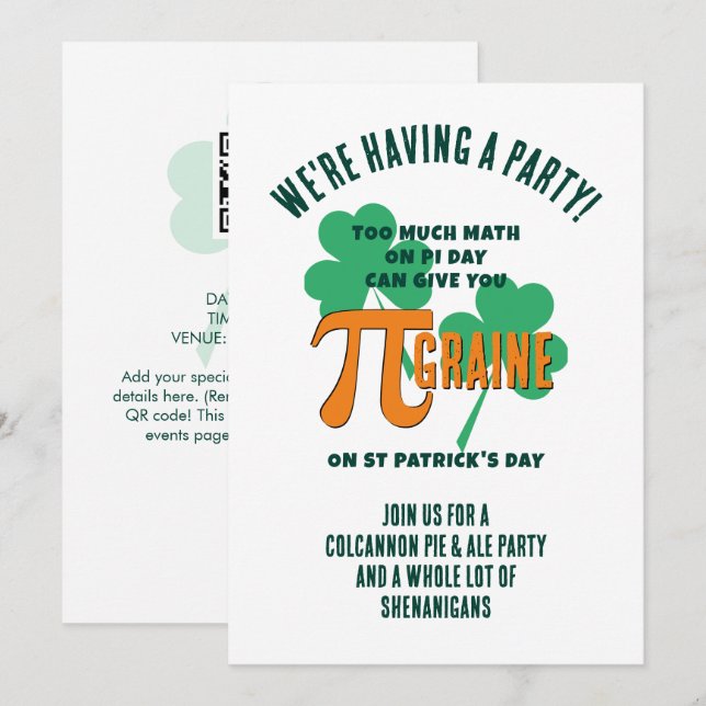 Invitation de fête de la Saint-Patrick avec code Q (Devant / Derrière)