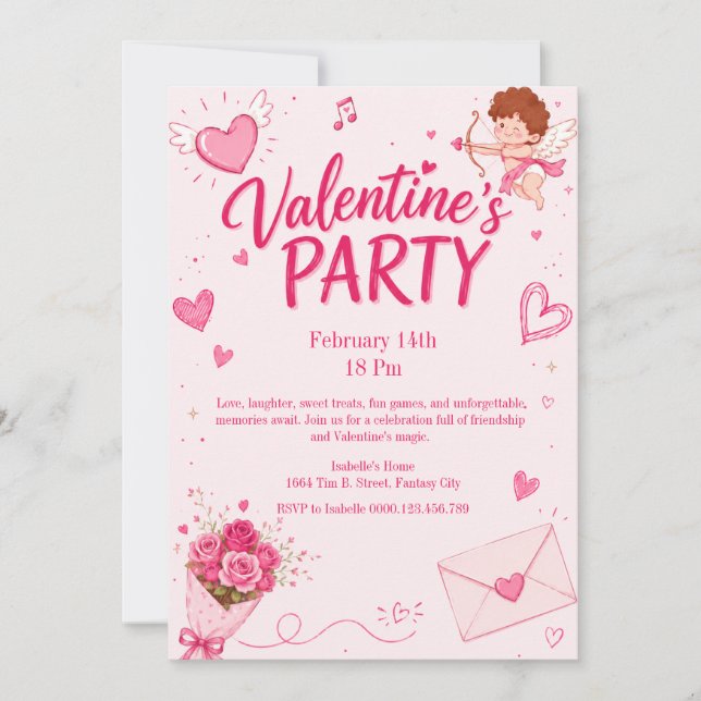 Invitation de fête de la Saint-Valentin Cupid mign (Devant)