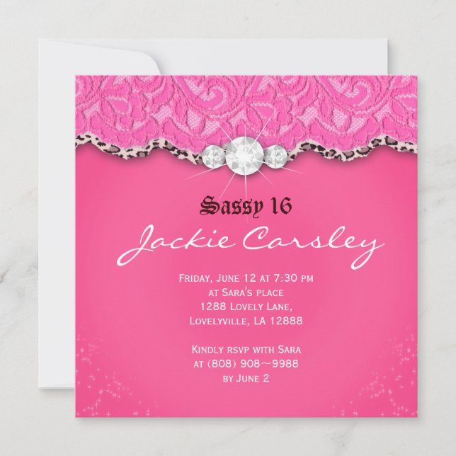 Invitation de fête de lacets Sweet 16 Imprimé léop (Devant)