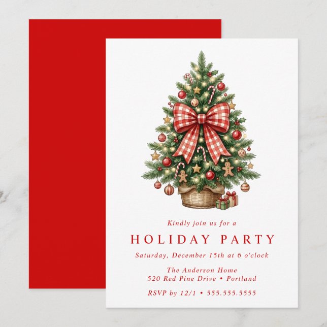 Invitation de fête de l'arbre de Noël à l'aquarell (Devant / Derrière)