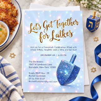 Invitation de fête de latkes de Hanukkah Toupie Bl