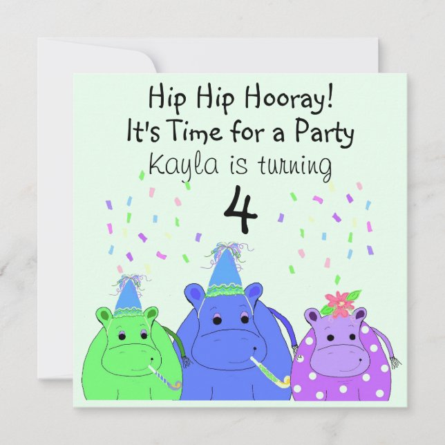 Invitation de fête de l'hippopotame ridicule (Devant)