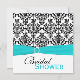 Invitation de Fête de l'mariée Aqua, White et Blac