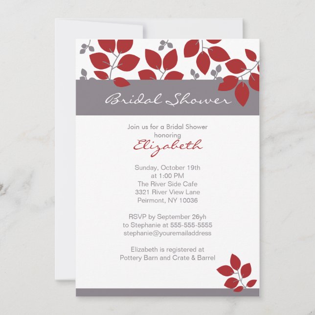 Invitation de Fête de l'mariée d'automne à feuille (Devant)