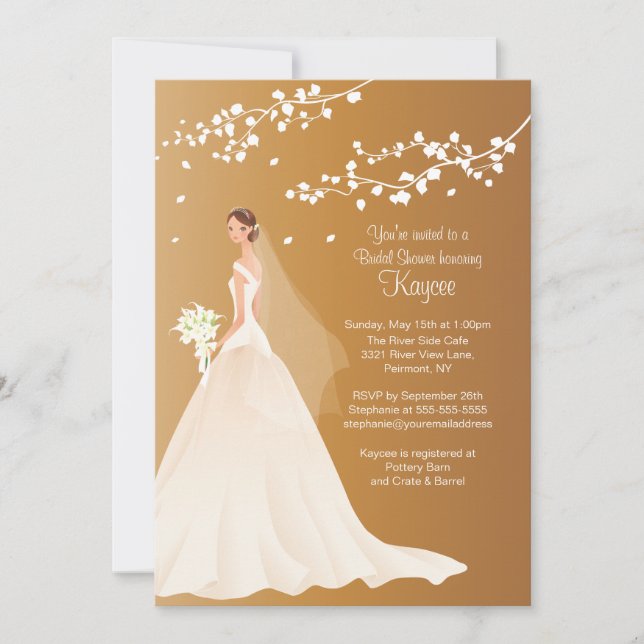 Invitation de Fête de l'mariée de la mariée d'or D (Devant)