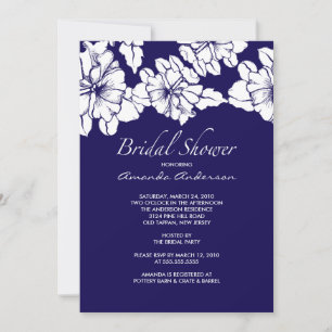 Invitation de Fête de l'mariée Florale Bleu et Bla