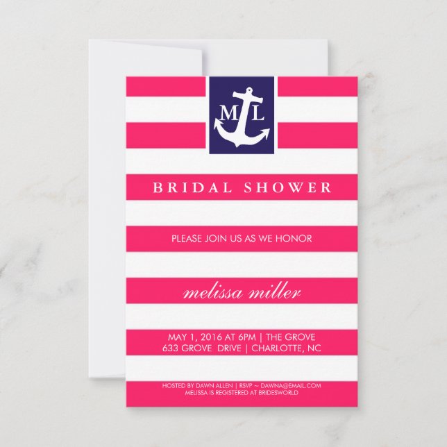 Invitation de Fête de l'mariée - Initiales nautiqu (Devant)
