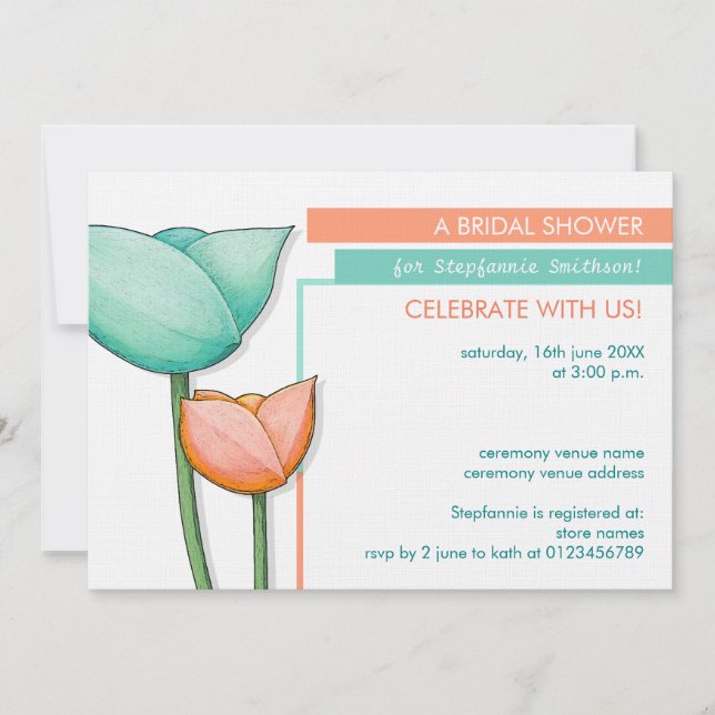 Invitation de Fête de l'mariée orange turquoise Fl (Devant)