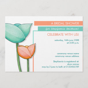 Invitation de Fête de l'mariée orange turquoise Fl