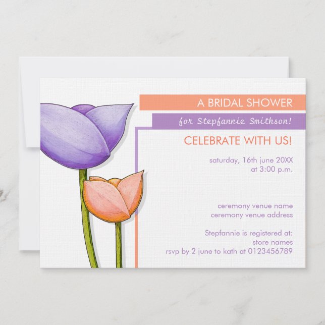 Invitation de Fête de l'mariée orange violet simpl (Devant)