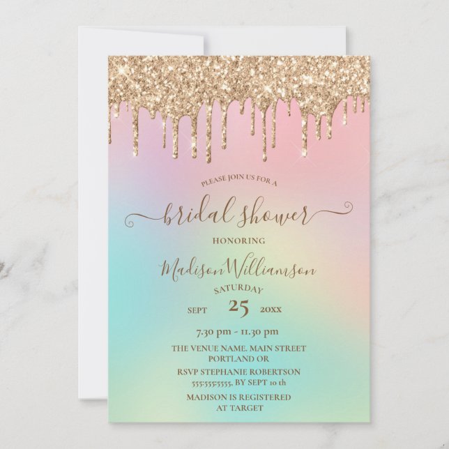 Invitation de Fête de Mariage Arc-en-Ciel et Paill (Devant)