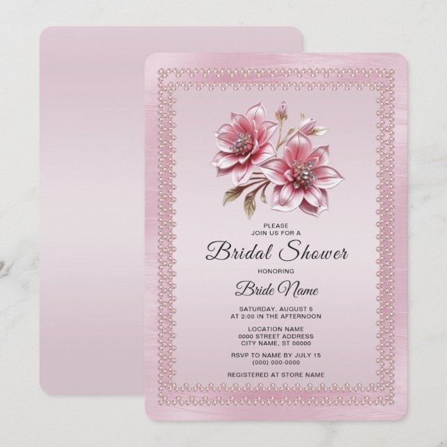 Invitation de Fête de Mariage aux Fleurs Roses Mod (Devant / Derrière)