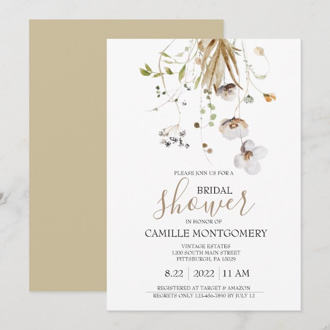 Invitation de Fête de Mariage aux Fleurs Sauvages (Devant / Derrière)