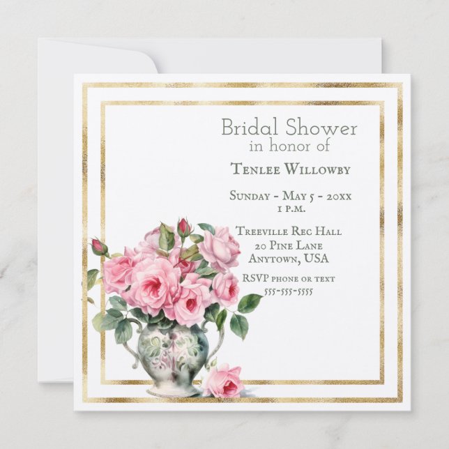 Invitation de Fête de Mariage aux Roses Roses et V (Devant)