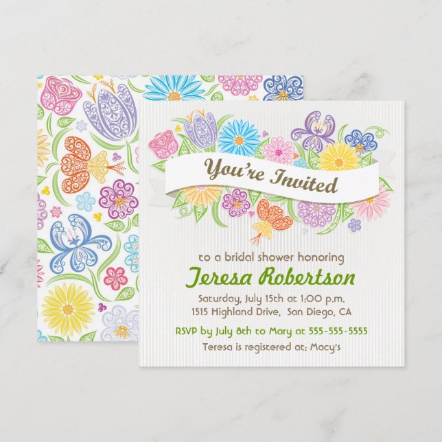 Invitation de Fête de Mariage Bannière Florale (Devant / Derrière)