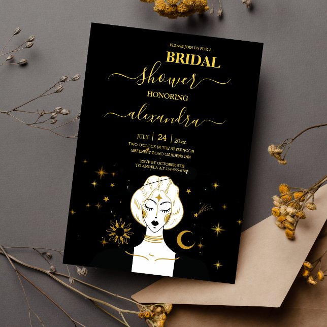 Invitation de Fête de Mariage Black Gold Celestial (Créateur téléchargé)