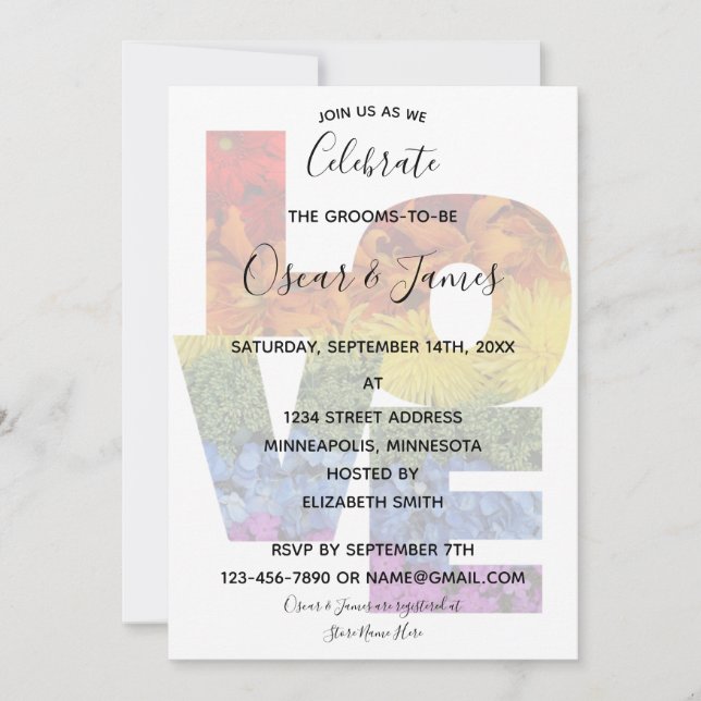 Invitation de fête de mariage de même sexe Fleurs  (Devant)