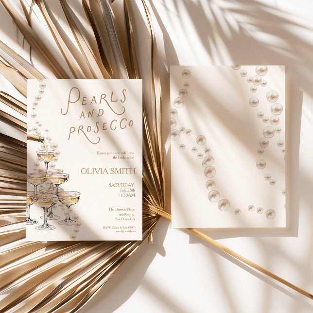 Invitation de Fête de Mariage Élégante Perles et P (pearls and prosecco invite, bridal shower invitation, chic bridal shower, elegant bridal invite, fem)