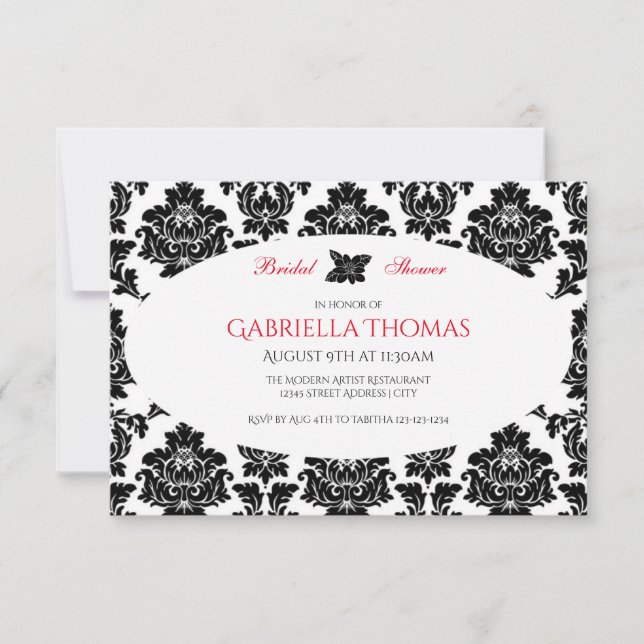 Invitation de Fête de Mariage en Damassé Noir & Fl (Devant)
