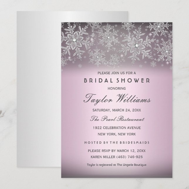 Invitation de Fête de Mariage Flocon de Neige Bijo (Devant / Derrière)