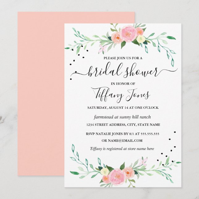 Invitation de Fête de Mariage Florale Aquarelle Mo (Devant / Derrière)