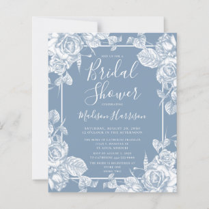 Invitation de Fête de Mariage Florale Bleu Poussié