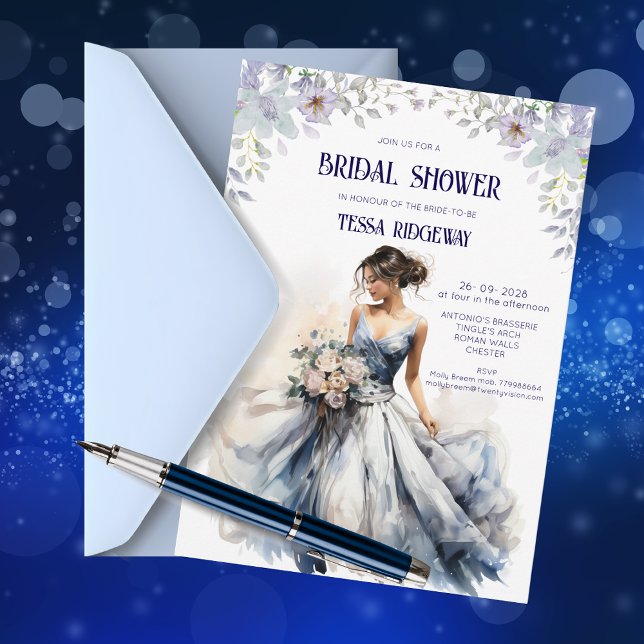 Invitation de Fête de Mariage Florale Bleue (Créateur téléchargé)