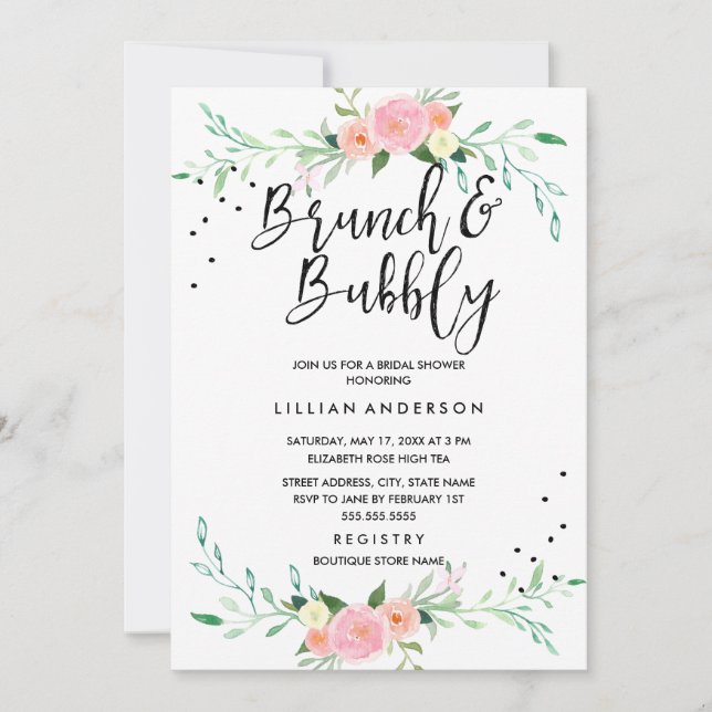 Invitation de Fête de Mariage Florale Brunch et Bu (Devant)