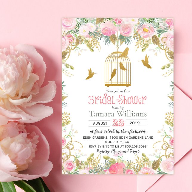 Invitation de Fête de Mariage Florale Cage à Oisea (Créateur téléchargé)