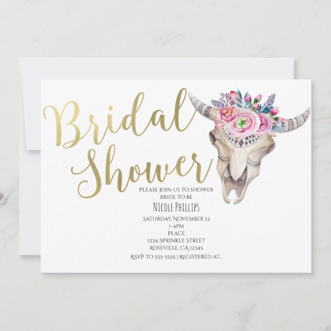 Invitation de Fête de Mariage Florale Crâne de Vac (Devant)