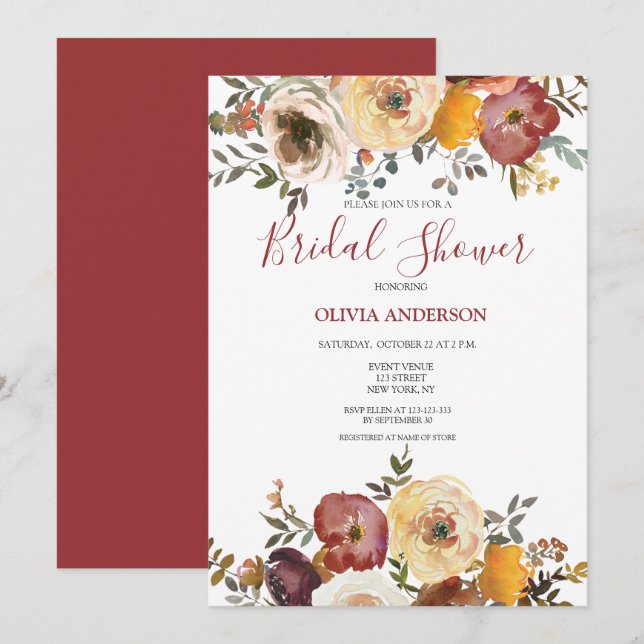 Invitation de Fête de Mariage Florale d'Automne (Devant / Derrière)