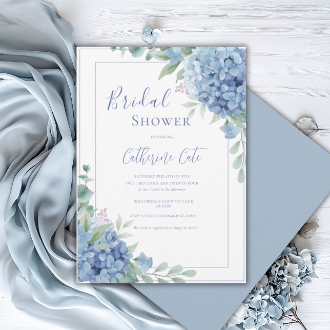 Invitation de Fête de Mariage Florale Hydrangea Bl (Créateur téléchargé)