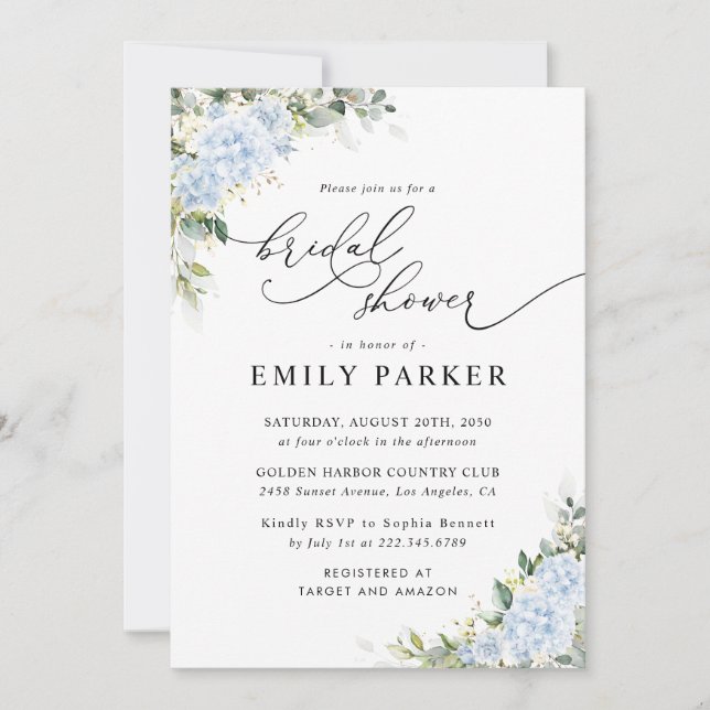 Invitation de Fête de Mariage Florale Hydrangea Bl (Devant)