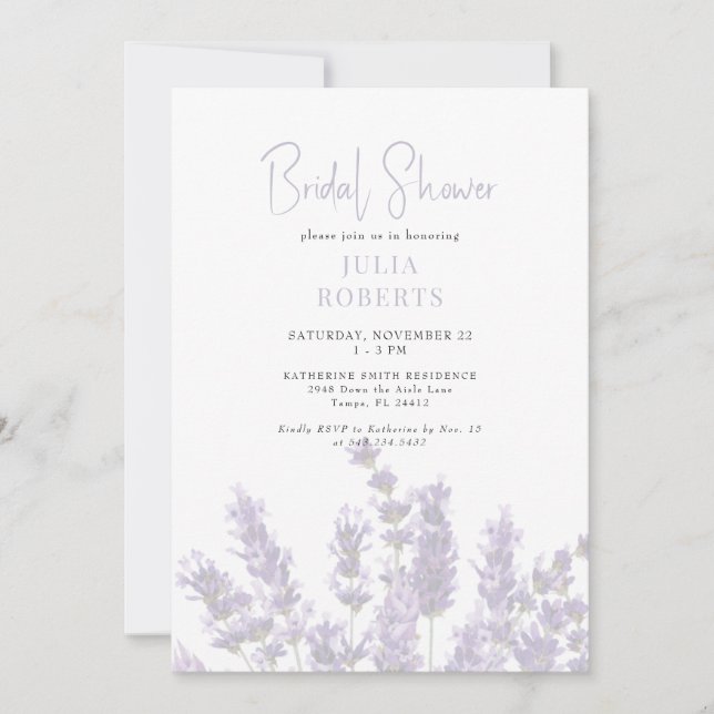 Invitation de Fête de Mariage Florale Lavande II (Devant)