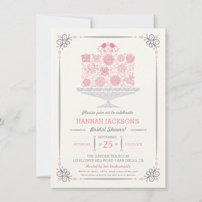 Invitation de Fête de Mariage Gâteau Fleur en Dent (Devant)