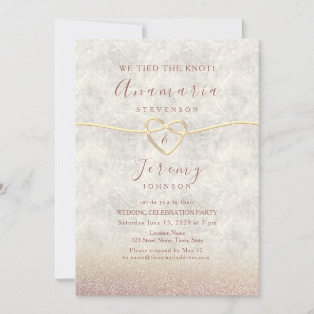 Invitation de fête de mariage pailletée or rose (Devant)