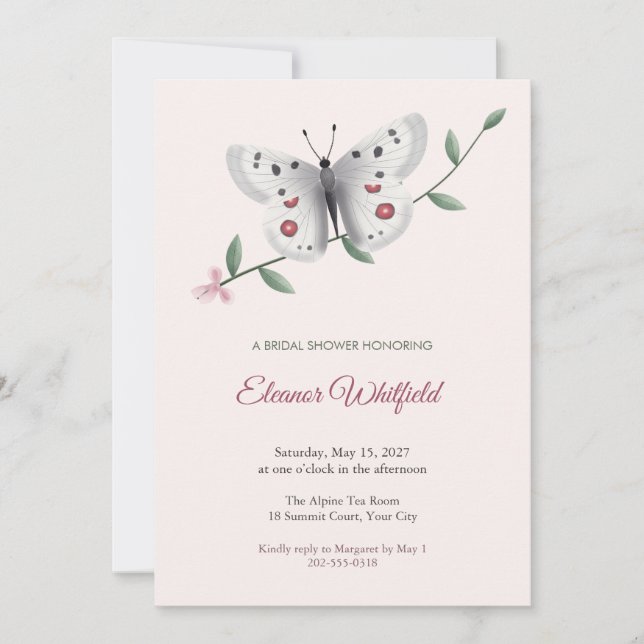 Invitation de Fête de Mariage Papillon Apollon (Devant)