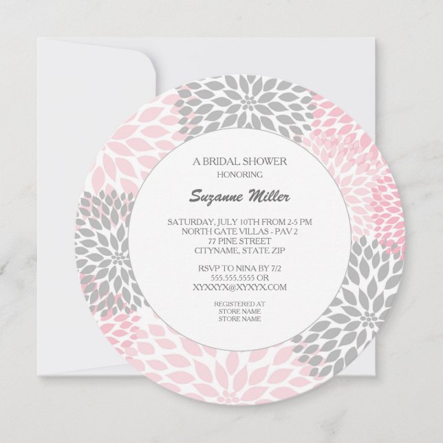 Invitation de Fête de Mariage Ronde Dahlia Gris Ro (Devant)
